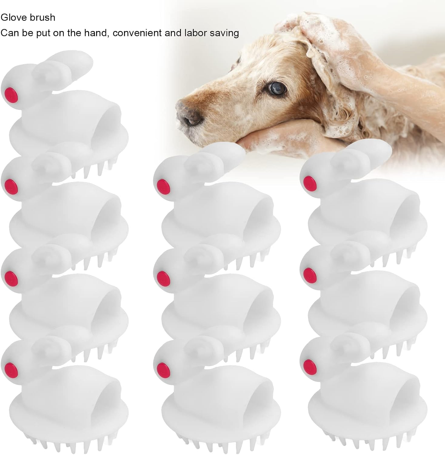 Finger Dog Grooming Brush, Rabbit Shaped Pet Shampoo Brush Pet Soothing Massage Comb Bathing Cleaning Tool, Pet Bath Brush for Long Short Haired Dogs and Cats image number 5