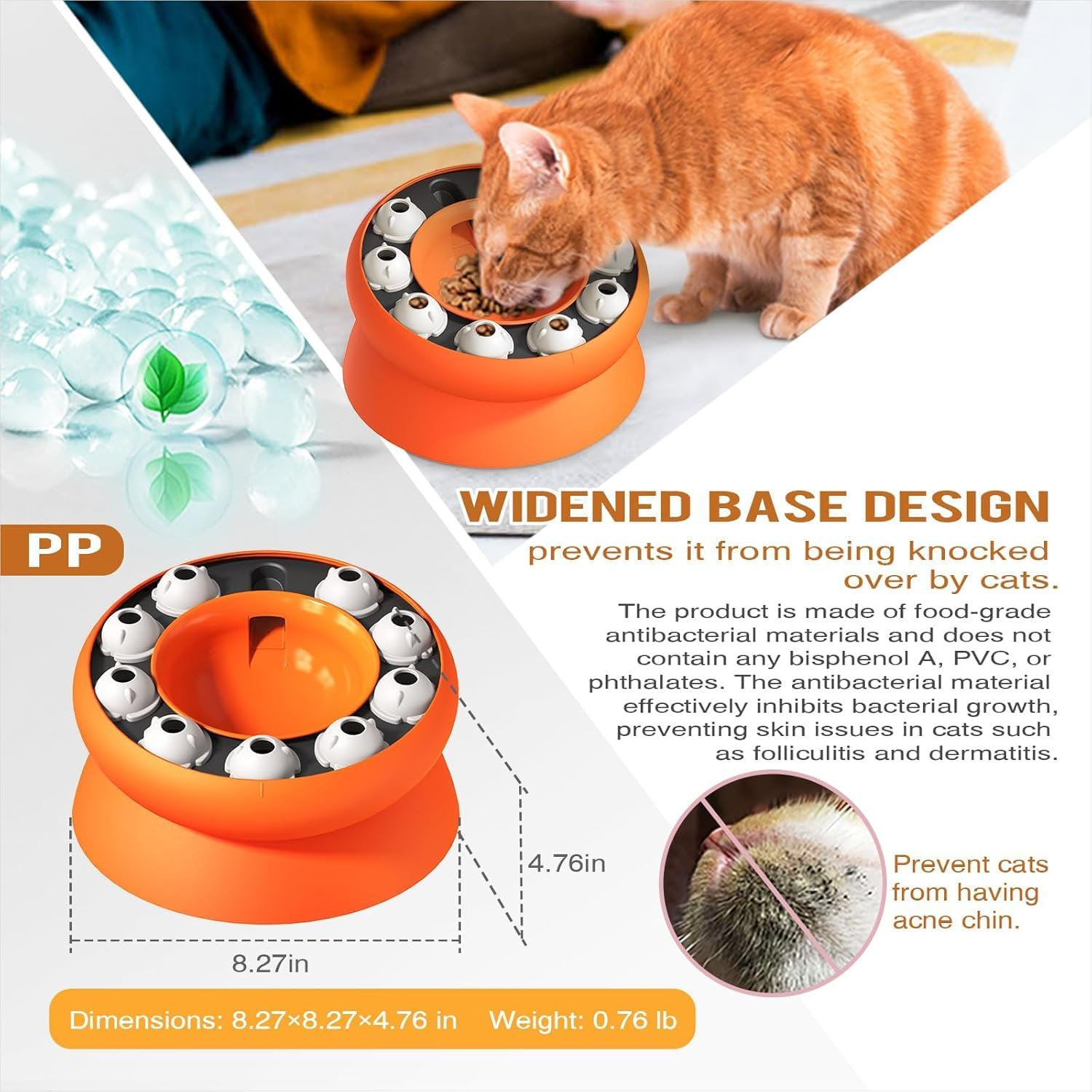 Cat Slow Feeder, Raised Cat Dog Food Bowls with Stand,Interactive Puzzle Toy Cat Puzzles Feeder Rotating Slow Feeder,Non-Slip Food Bowls Slow Eating Cat Feeder Preventing Choking (Orange) image number 6