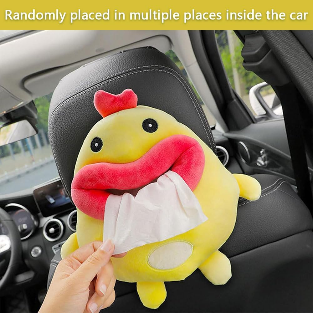 Cute Cartoon Animal Car Tissue Holder &ndash; Plush Chicken Tissue Box Cover for Car, Home, Bathroom, or Office &ndash; Funny Hanging Napkin Dispenser and Paper Storage Box image number 2