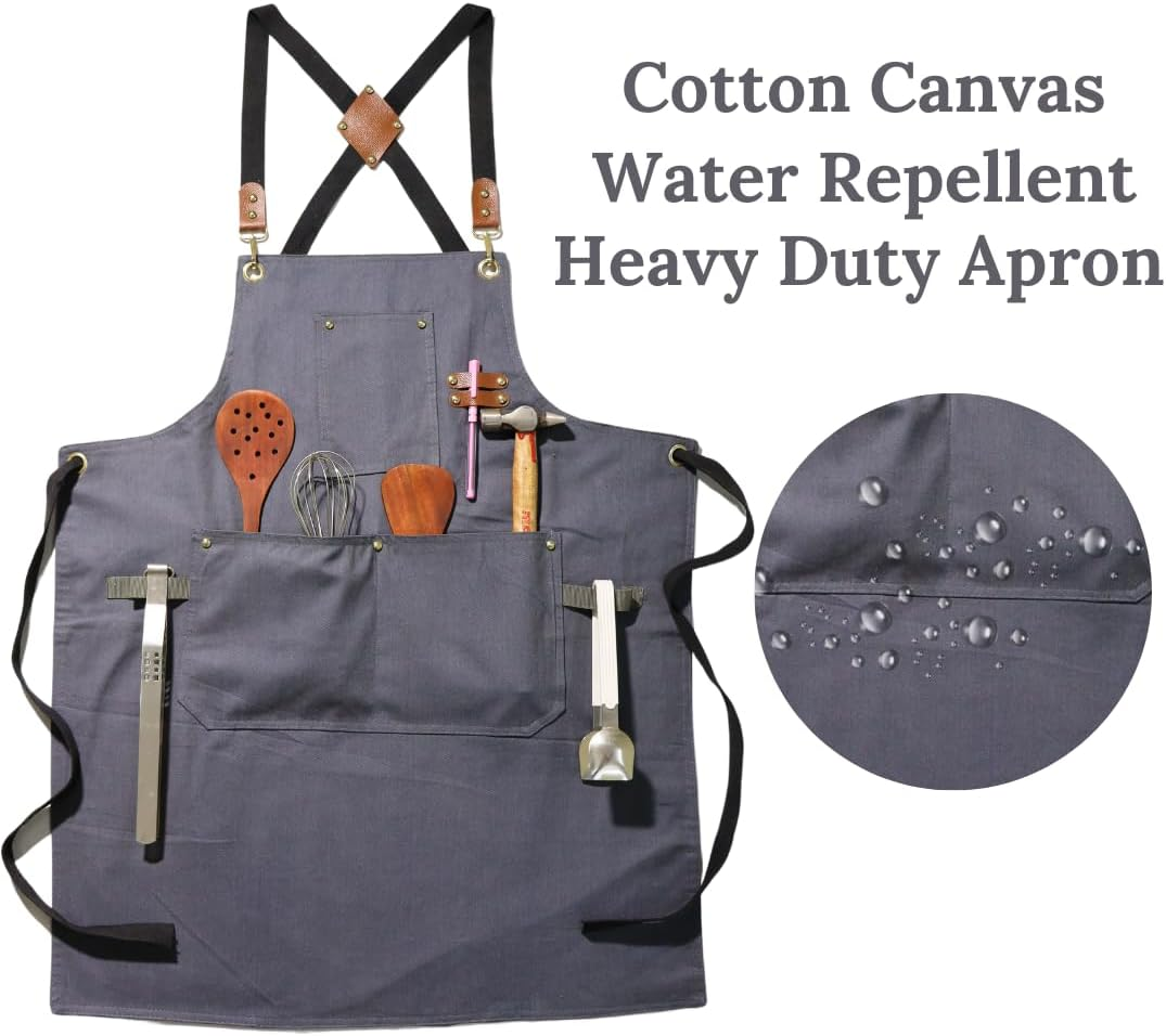 Heavy Duty Cotton Apron for Men & Women| Suitable for Home Kitchen | Triple Layer Waterproof Apron | Adjustable Strap for Chefs, Painters and Many More image number 2