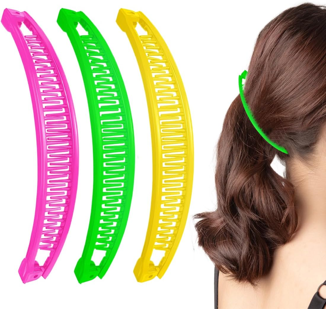 JAWUZ Pack of 3 Banana Clip Hair, Banana Clip Large, Large Banana Hair Clip, Banana Hair Clips, Women'S Thin Hairstyle, Banana Clip Hair Accessory for Women and Girls (Red, Green, Yellow) image number 2