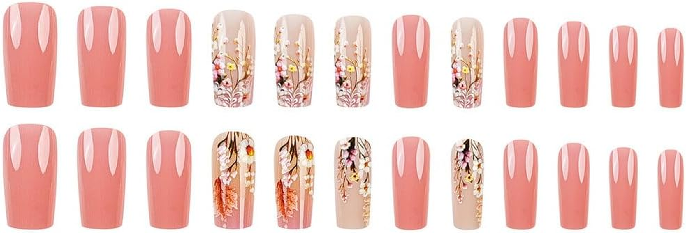 Press on Nails, Rustic Flower Fake Nails, Artificial Nails for Women and Girls -24 Pcs image number 5