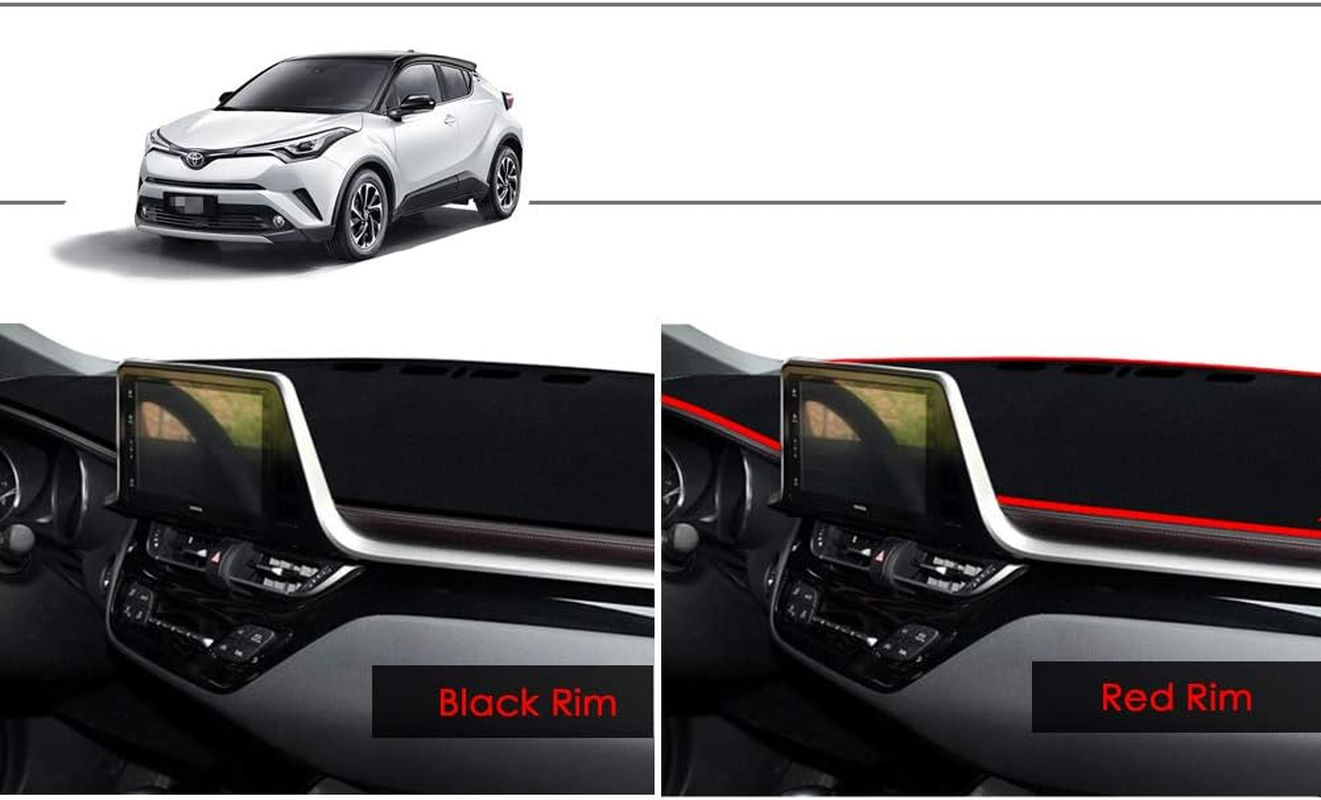 PGTOPONE Custom Fit Dashboard Black Center Console Cover Dash Mat Protector Sunshield Cover Pad Carpet for 2017 2018 2019 2020 Toyota CHR CH-R (Red) - Black image number 4