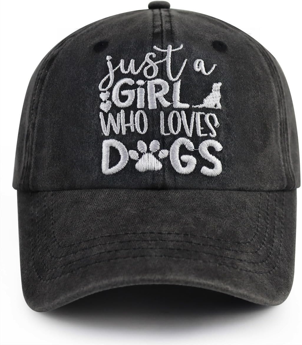 Just a Girl Who Loves Dogs Hat for Women, Funny Adjustable Embroidered Dog Mom Baseball Cap