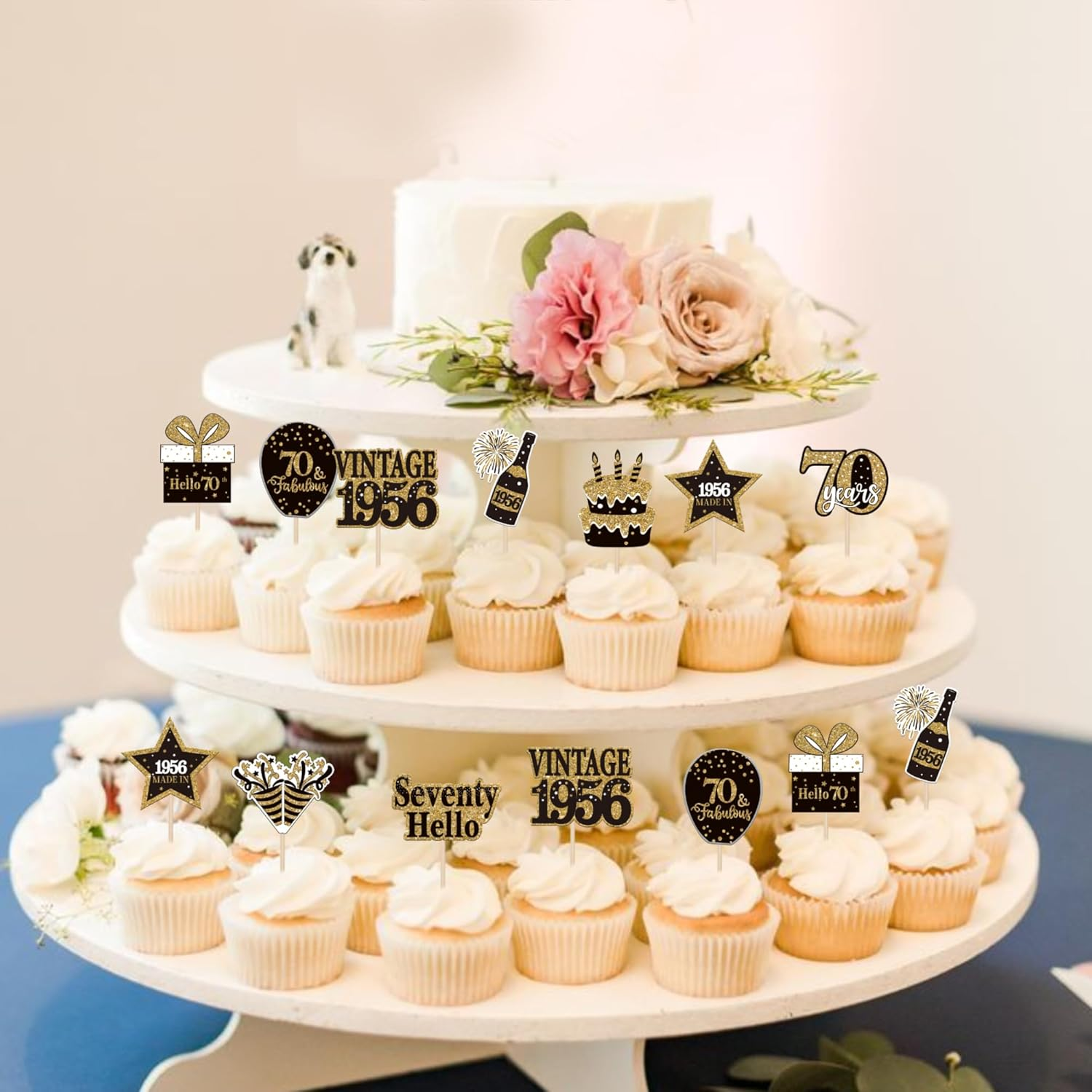 36 Pack Vintage 1956 Cupcake Toppers Cheers to 70Th Birthday Cupcake Picks Hello Seventy Birthday Cupcake Decorations for Happy 70Th Birthday Wedding Anniversary Party Supplies (70Th) - 40Th image number 4