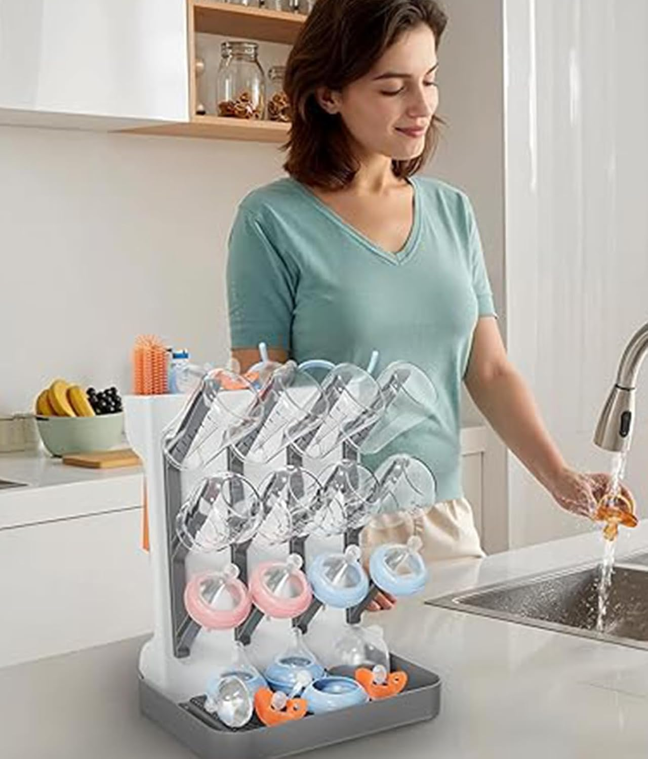 Vertical Baby Bottle Drying Rack， Dish Racks and Kitchen Accessories, Bottle Organizer Baby Storage，Pump Parts,Pacifiers or Brush Stand image number 3