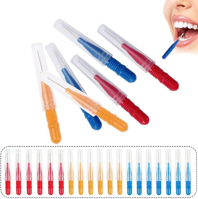 AIMALL 200PCS Interdental Brush Floss Sticks Toothpicks Plastic Tooth Floss Heads 2.36In Cleaning Brushes for Teeth Oral Care in Blue Red Orange image number 3