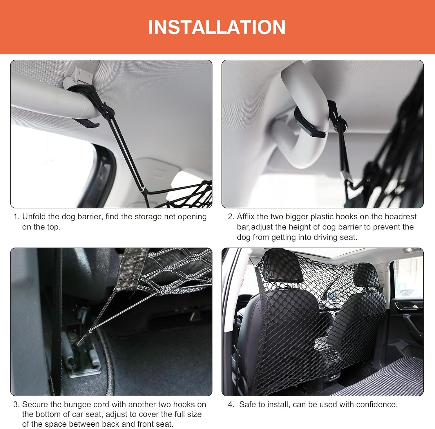 Car Dog Barrier Net, Dog Car Barrier Net, Dog Car Barrier SUV Pet Net with Free Metal Hooks,Dog Barrier for Car, Dual Layer Pet Travel Safety Barrier Net, Adjustable Car Dog Divider Gate for Trucks, SUV, Vans, Easy to Install and Remove, Car Net Storage Bag image number 5