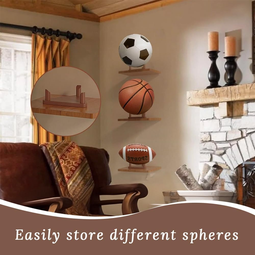 3-Pack Ball Rack, Wooden Display Stand, Souvenir Display Box, Can Be Used for Storage and Display of Sports Balls Such as Football, Rugby, Volleyball, Suitable for Home Decoration, Office, Store image number 2