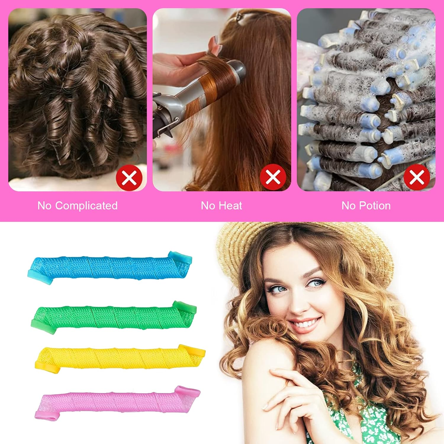 RANJIMA Overnight Hair Rollers, Pack of 30, Large Curls, 55 Cm Spiral Curls, Waves without Heat, Curlers with Styling Hooks, Heatless Hair Curler for Long Hair, Short Hair image number 4