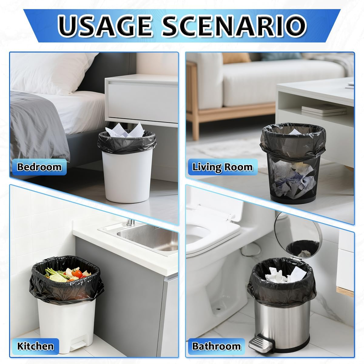 5L Bin Bags Small Trash Bags 1.2 Gallon Garbage Bags Bathroom Bin Liners,Strong Compost Bags,Black,120 Count image number 4