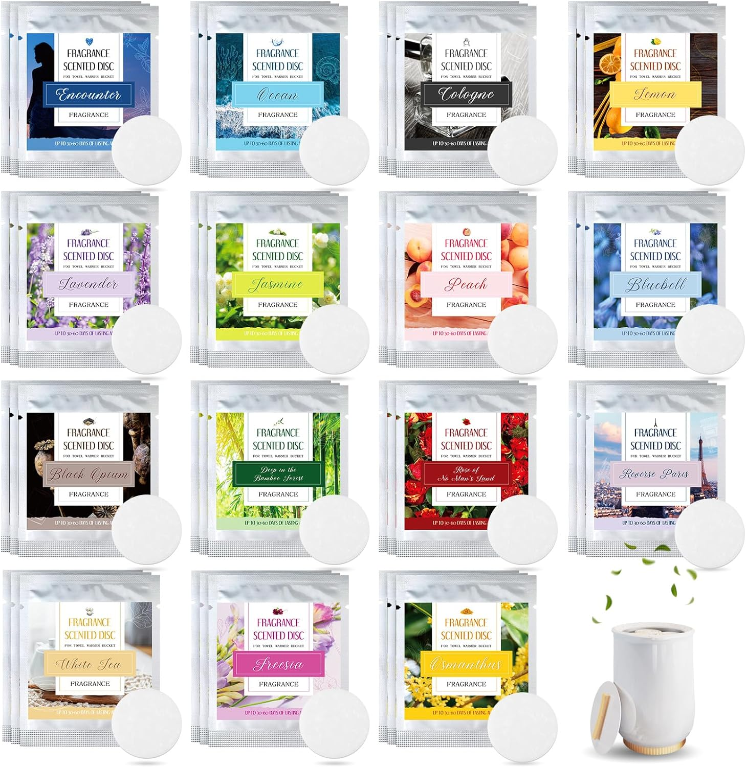 Leelosp 45 Pieces Towel Warmer Fragrance Disc 15 Fragrant Scents Fragrance Scented Pads Aromatherapy Tablets for Towel Warmer Home Fragrance Accessories, Fresh Aroma Stays for 30 to 60 Days image number 3