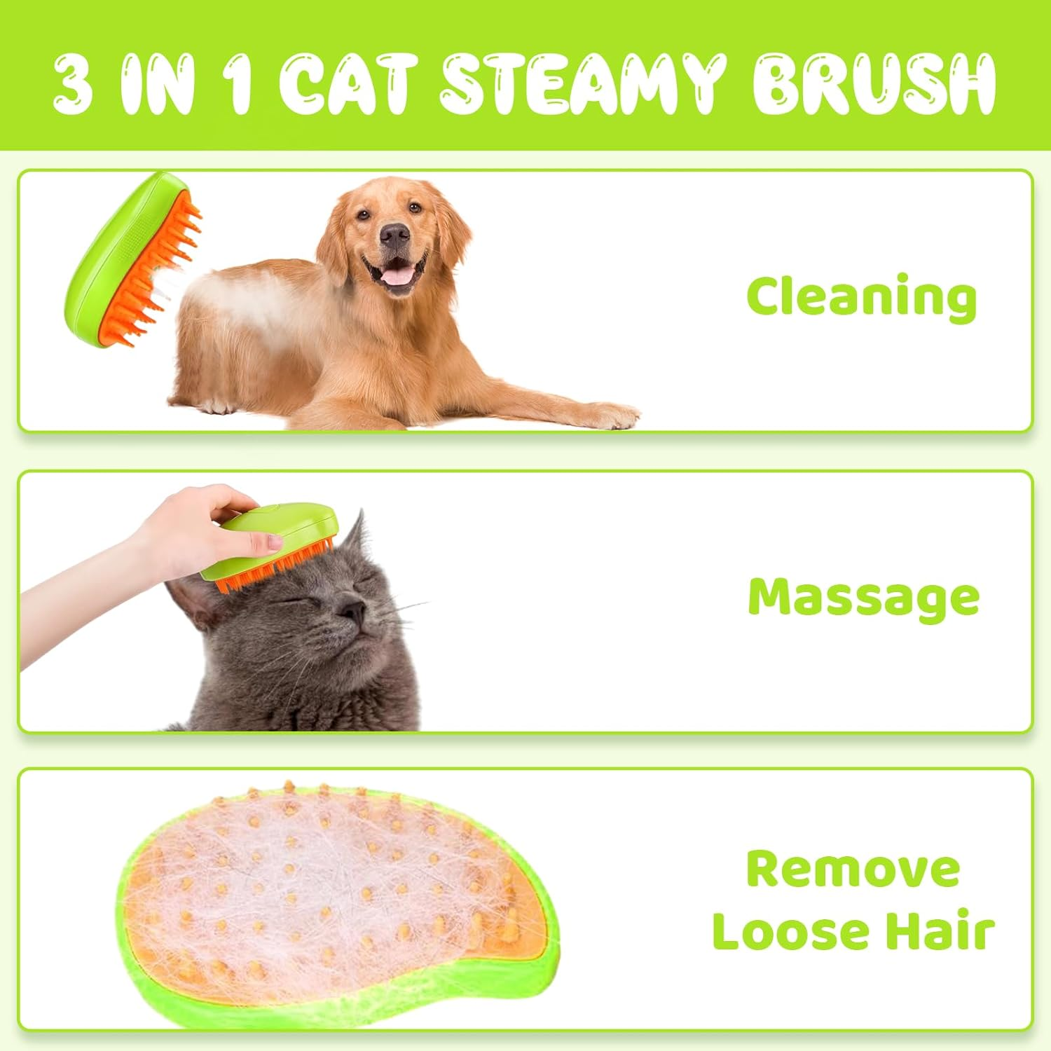 3 In1 Cat Steamy Brush Steamy Cat Brush Self Cleaning Steam Cat Brush Cat Grooming Brush Spray Steam Hair Brush for Long and Short Hair Cat Massages Treatments Eliminate Flying Hair Toys for Kids Gift image number 5