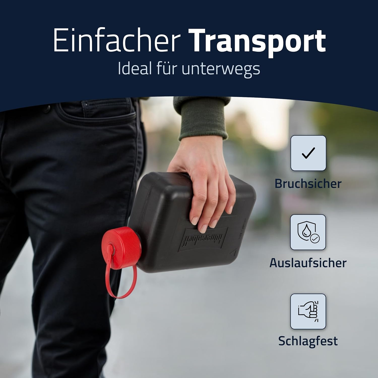 H&uuml;nersdorff Fuel Canister Standard 2 L, Replacement Canister for Small Cars and Hybrid Vehicles, HD-PE, Made in Germany, T&uuml;v-Certified Production, Black image number 1