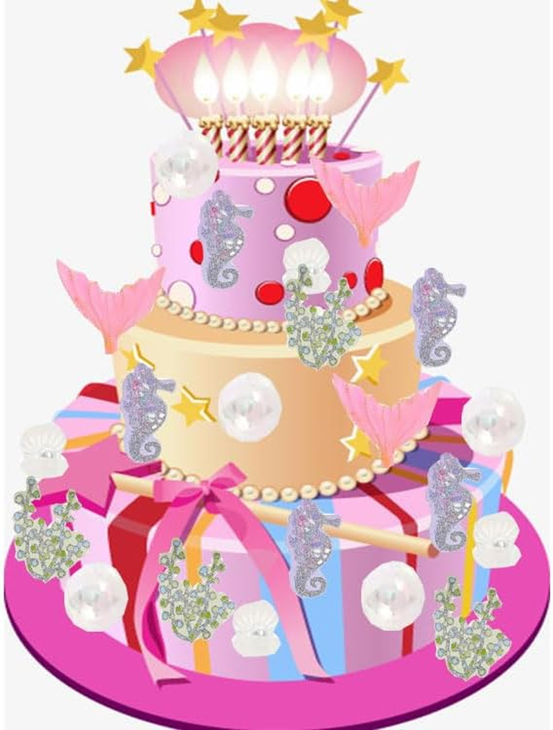 Limcryspp 22-Piece Marine-Themed Mermaid Cake Flag Set, Including Mermaid Tails, Starfish, Shells and Bubbles, Is Suitable for Baby Parties and Birthday Party Decorations