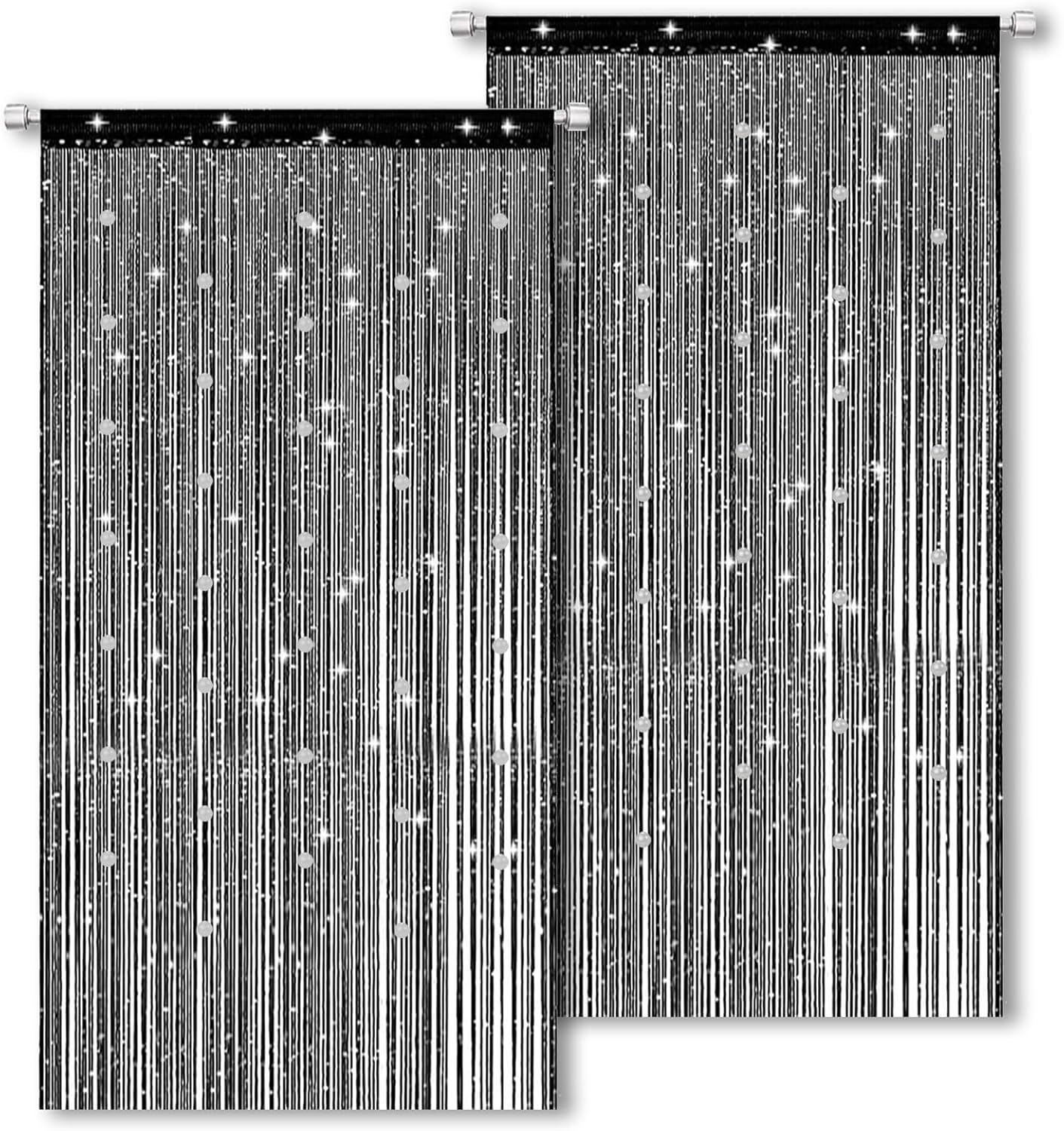 Elevapulse Fly Curtain Patio Door 200 X 100 Cm - Pack of 2 Insect Protection Door Curtain with Beads, Balcony Door, Fly Screen Made of Polyester Glitter, Black image number 4