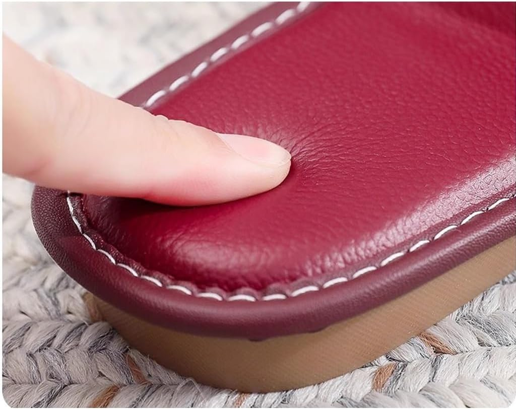 Leather Slippers for Old Men Women，Comfortable and Durable, with a Non-Slip Oxford Sole. Suitable for All Seasons(Khaki,41/42 EU) image number 5