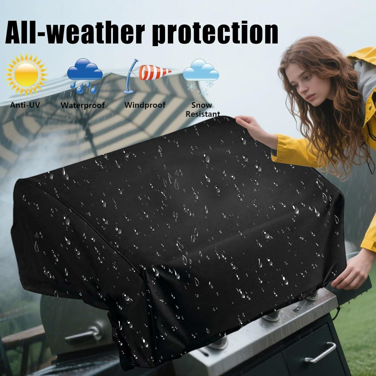 Built-In Grill Cover, Built-In Barbecue Grill Cover, Waterproof Elastic Protector for Outdoor Kitchen for Yard Garden Terrace Lawn image number 2