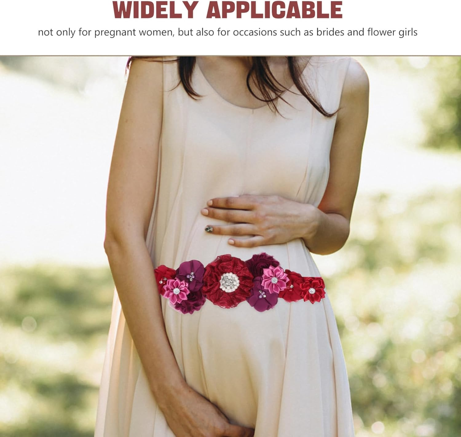 VANZACK Floral Maternity Sash Belt: Bridal Satin Ribbon Belly Band Pregnancy Flower Sash for Wedding Pregnant Baby Shower Party Photoshoot image number 4