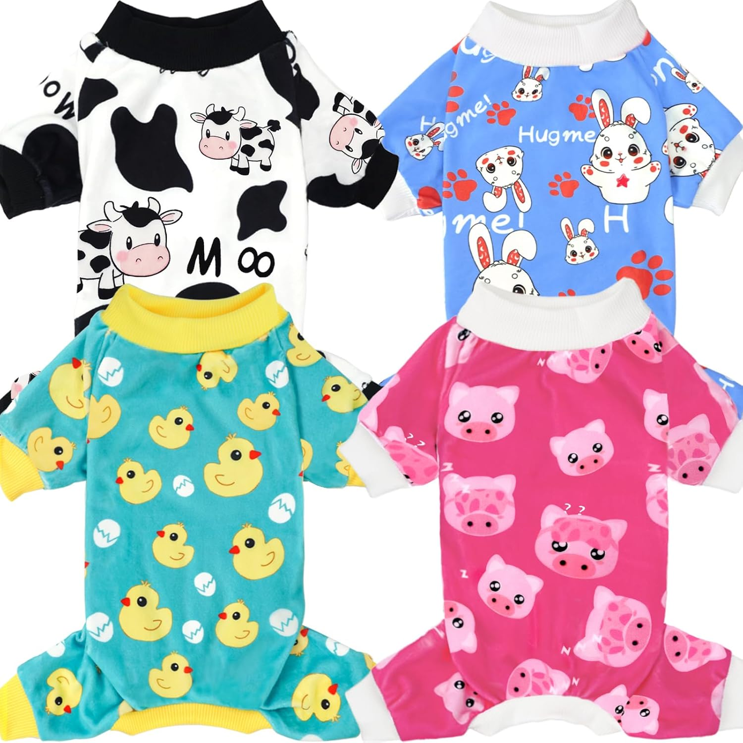 XPUDAC 4 Piece Dog Pajamas for Small Dogs Pjs Clothes Puppy Onesies Outfits for Doggie Christmas Shirts Sleeper for Pet Cats Jammies-S