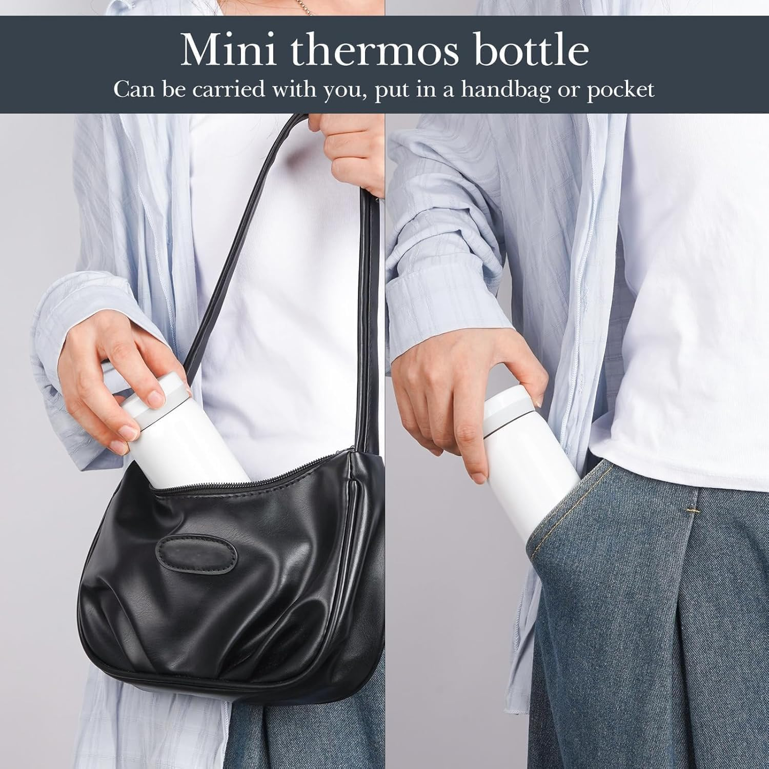 Small Vacuum Insulated Stainless Steel Water Bottle, 1Pc Mini Water Bottle Stainless Steel Small Flask, 7Oz (200Ml), Leak Proof, Keeps Water Hot for Home or Office, White image number 1