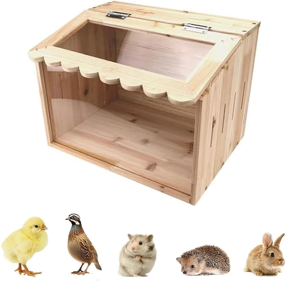 Wooden Brooder Box, Chicken Cage, Indoor Hamster Breeding Box, Brooder Supplies, Peep Shed Clear Window for Baby Chicks, Ducks, Quail Birds（40 * 30 * 30Cm） image number 3
