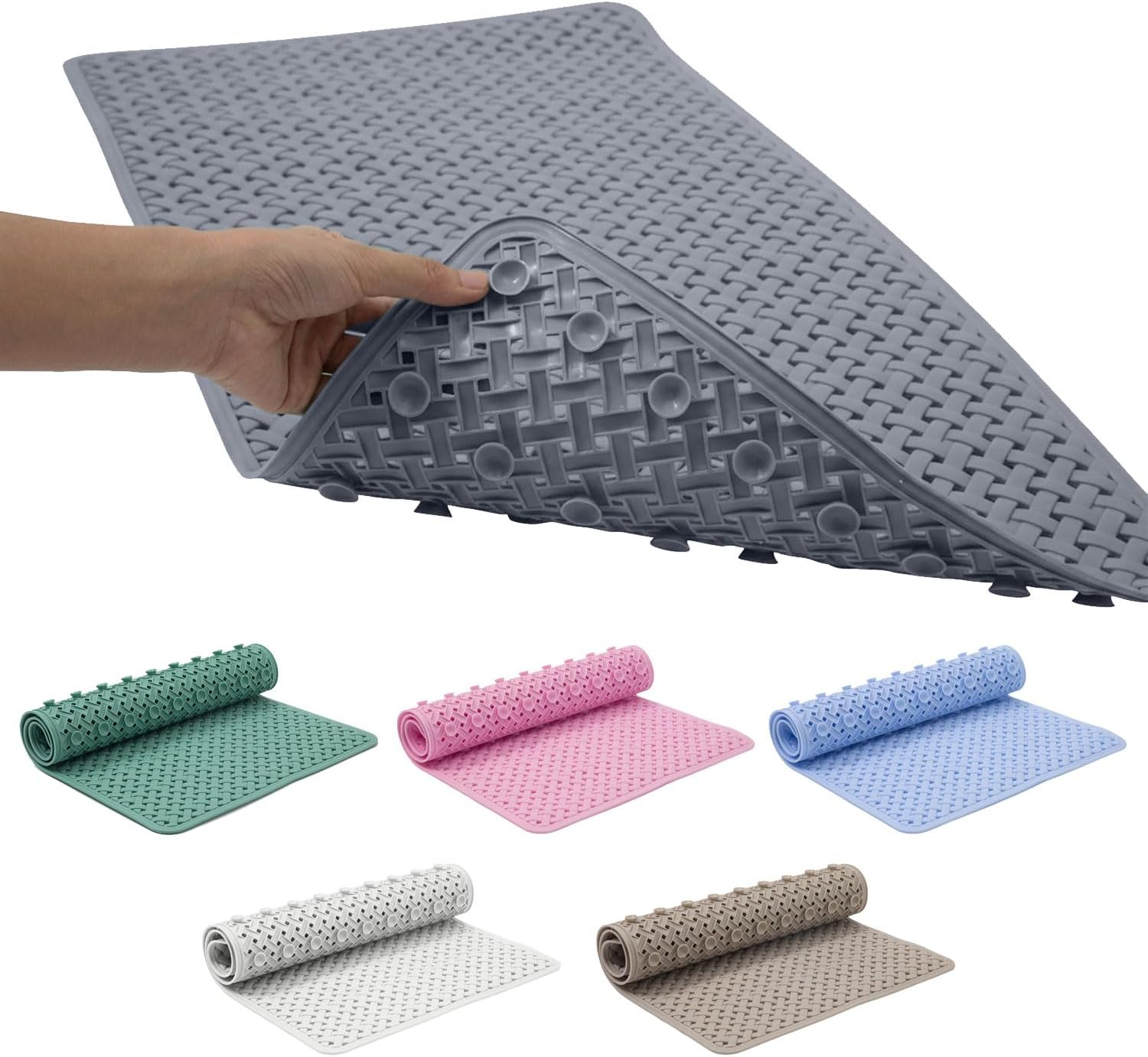 Bath Mat Non Slip anti Mould - 36X70Cm Bathtub Mat for Bathroom with Suction Cups and Drain Holes, Machine Washable Shower Mats for inside Shower Ideal for Kids & Elderly - anti Slip Bath Mat (Grey)