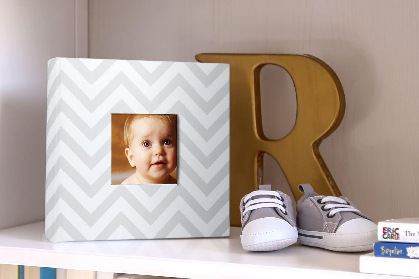Pearhead Baby Photo Album for Baby Girl or Baby Boy, Gender Neutral Baby Memory Book, Baby Shower, Gray Chevron image number 4