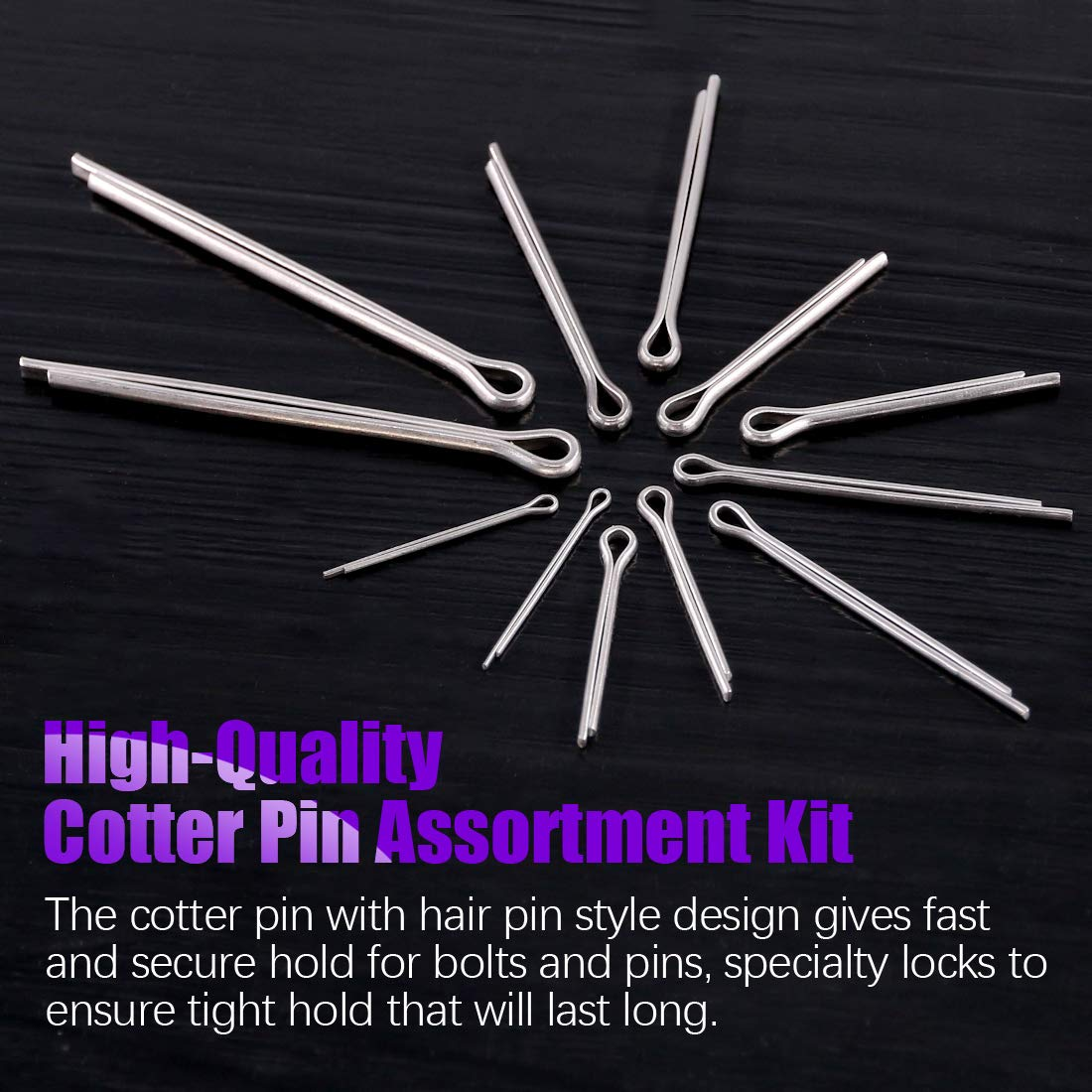 Swpeet 110Pcs 304 Stainless Steel Cotter Pin Clip Key Fastener Fitting Assortment Kit Perfect for Automotive Mechanics Small Engine Repair
