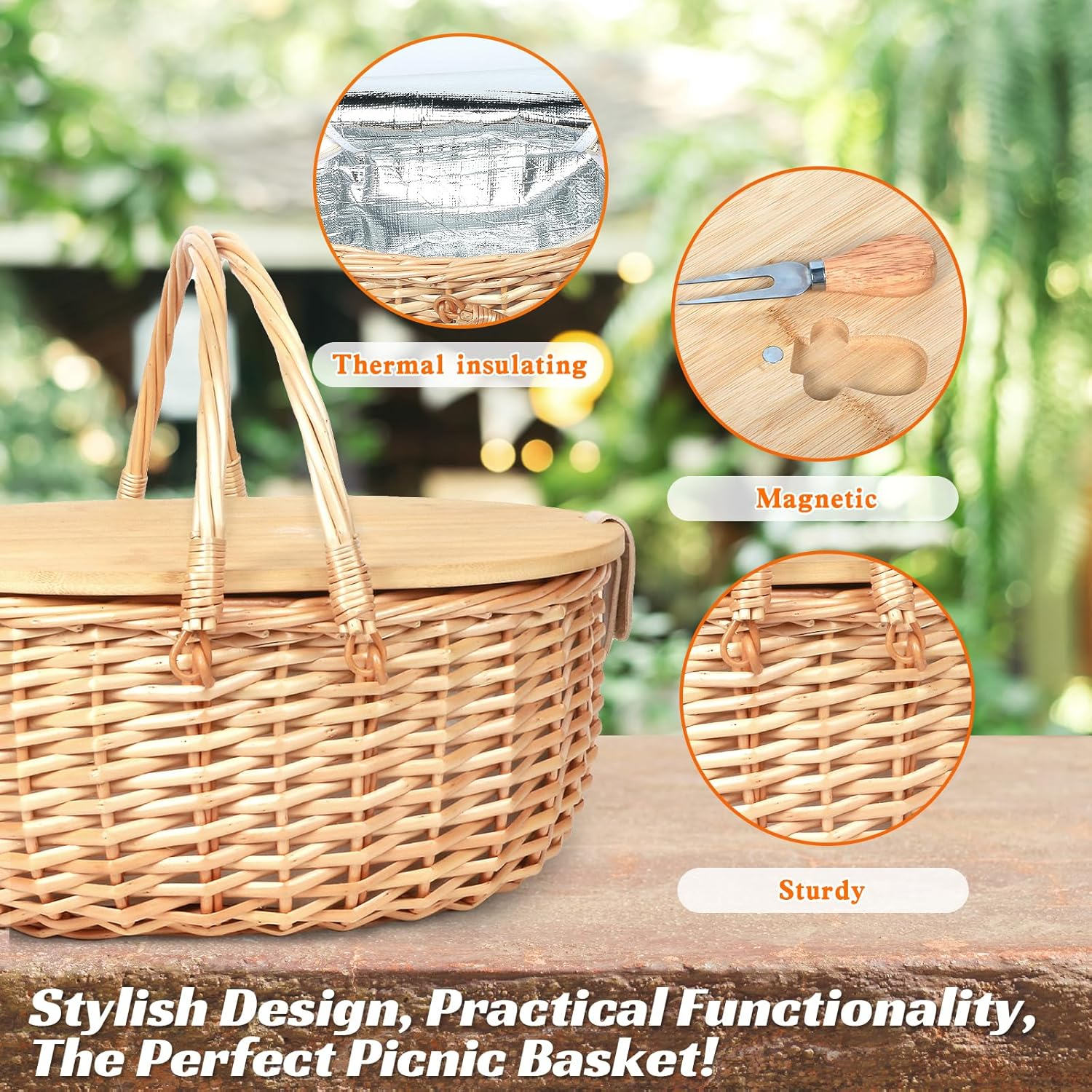 Hap Tim Wicker Picnic Basket Set with Charcuterie Boards for 2 - Unique Gifts Ideas for Couple, Engagement, Wedding, Bridal Shower, Family, Christmas, White Elephant Gifts for Adults(Y2408A-1) image number 6
