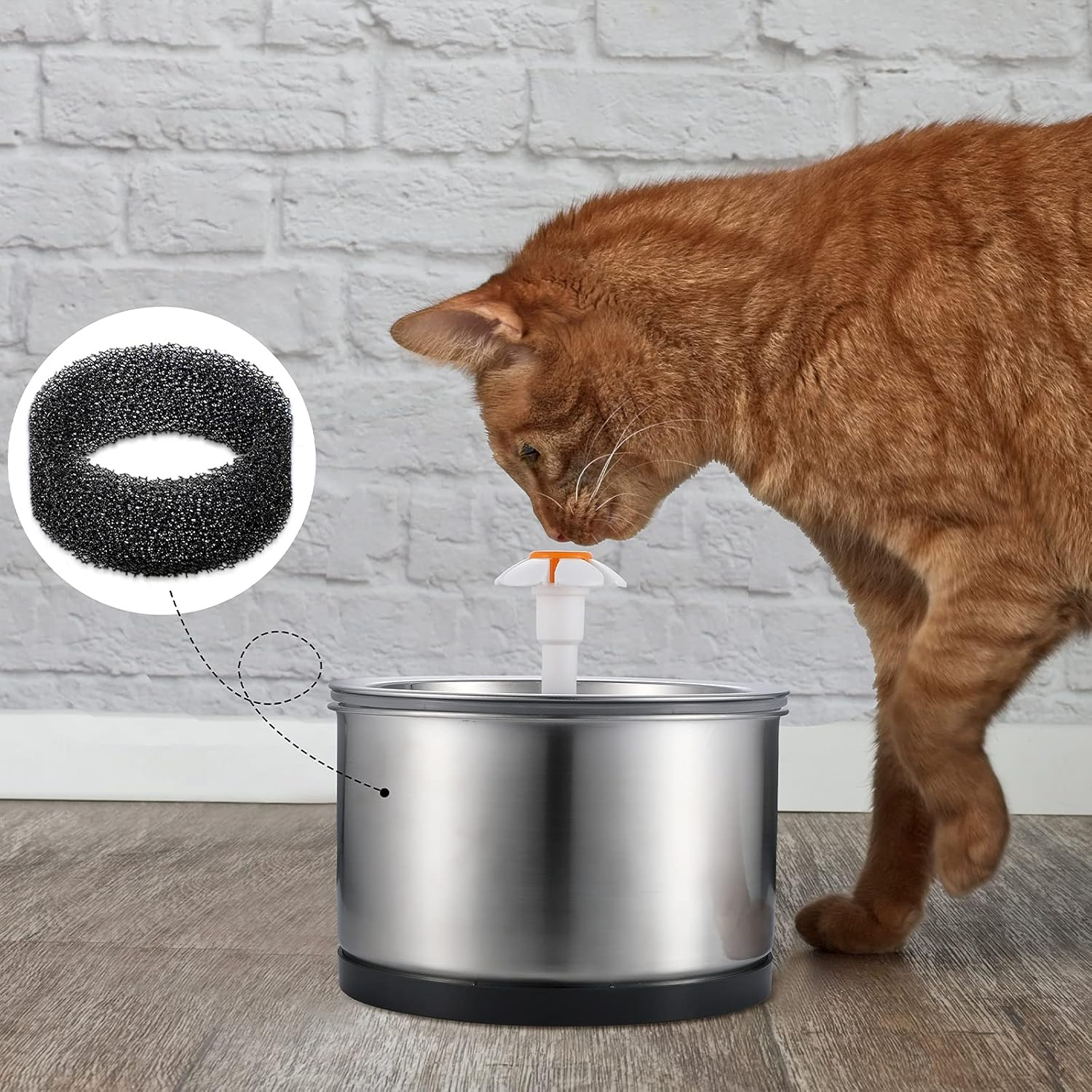 Enhon 16 Pieces Pet Fountain Foam Filters round Sponge Black Filter Foam Cat Fountain Replacement Filter for 2.5 L/ 84 Oz Stainless Steel Cat Pet Drinking Water Stay Healthy Clean(16 Pieces) image number 1