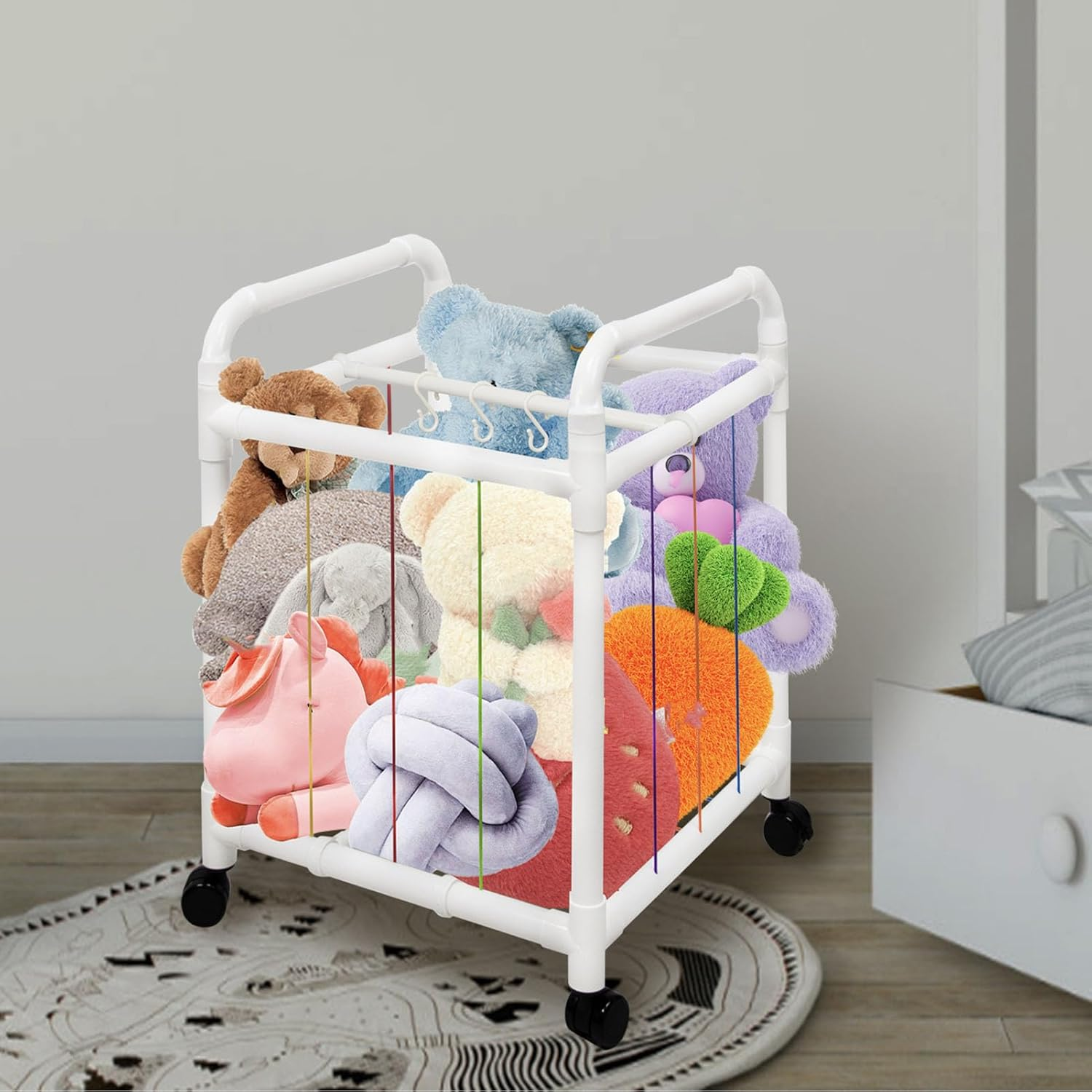 Stuffed Animal Zoo Cage, 19.69X19.69X19.69In Stuffed Animal Storage Zoo Holder Standing, Kids Toy Storage Organizer Shelves Basket with Elastic Cord, Plush Storage (C Double image number 5