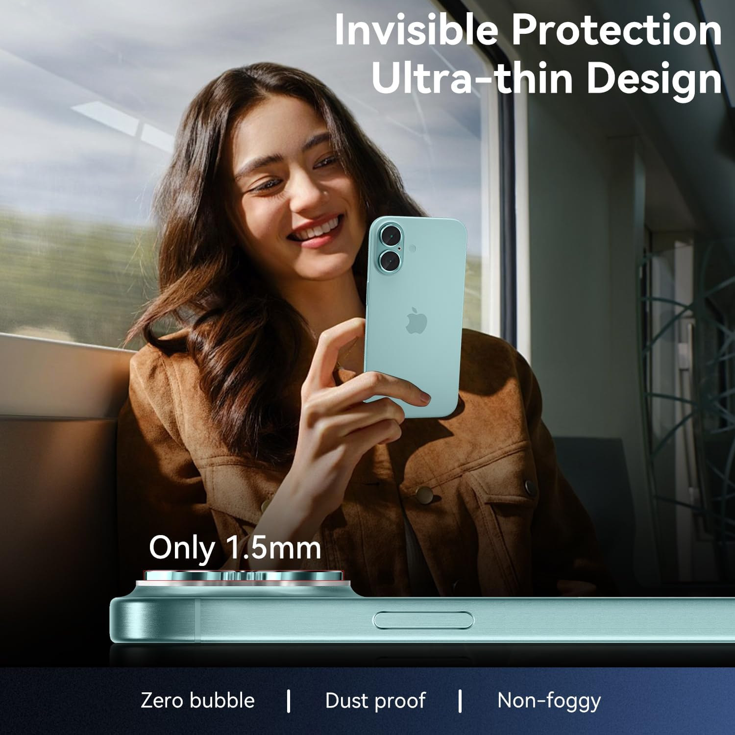 Cloudvalley for Iphone 16 /Iphone 16 plus Camera Lens Protector [With Tranparent Full Coverage Base], [AR+AF 98% Transmittance] Anti-Scratch Tempered Glass Cover, HD Clear Screen Protective,Teal - White image number 7