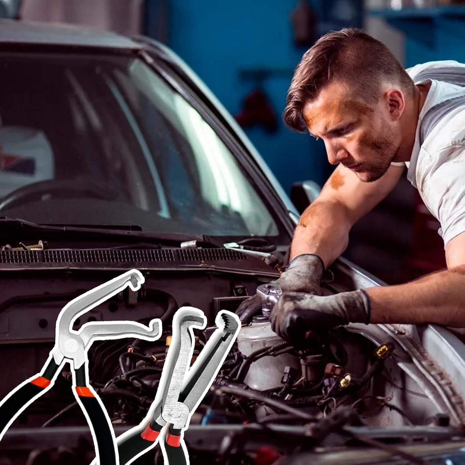 Disconnect Pliers,Automotive Electrical Connector, Electrical Plug Pliers, Connector Removal Tool, Automotive Hose Disconnect Tool for Push-Piece Plugs (Straight) image number 2