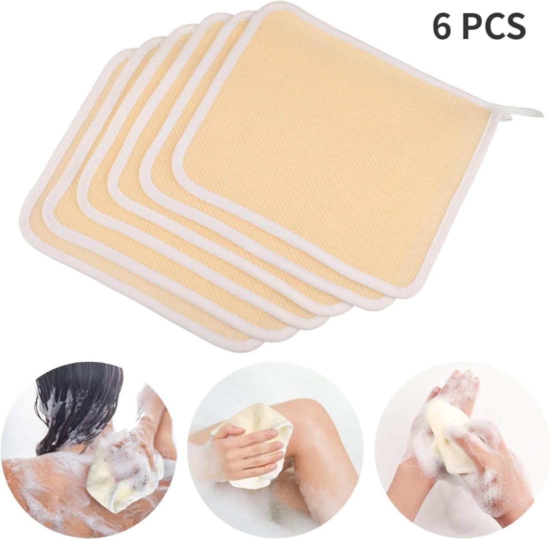 6 Pack Exfoliang Face and Body Wash Bath Scrub Soft Weave Bath Towel Massage Cloth for Women and Man, Two Sides image number 1