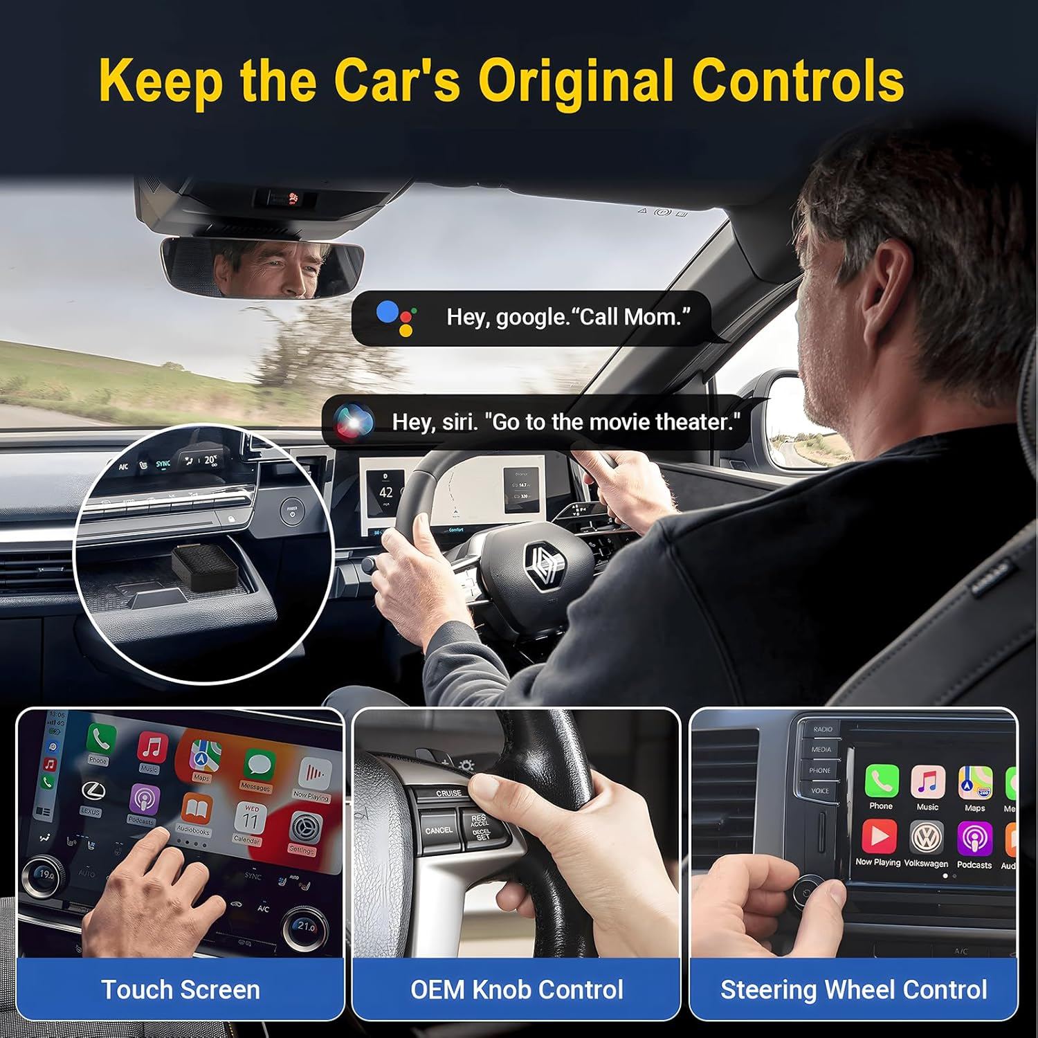 2 in 1 Wireless Carplay Adapter, Convert Factory Wired to Wireless Carplay Dongle/Android Auto Adapter, Plug & Play Bluetooth Magic Link Carplay Fast Connection for Ios 10+ / Android 10+ / Cars 2017+