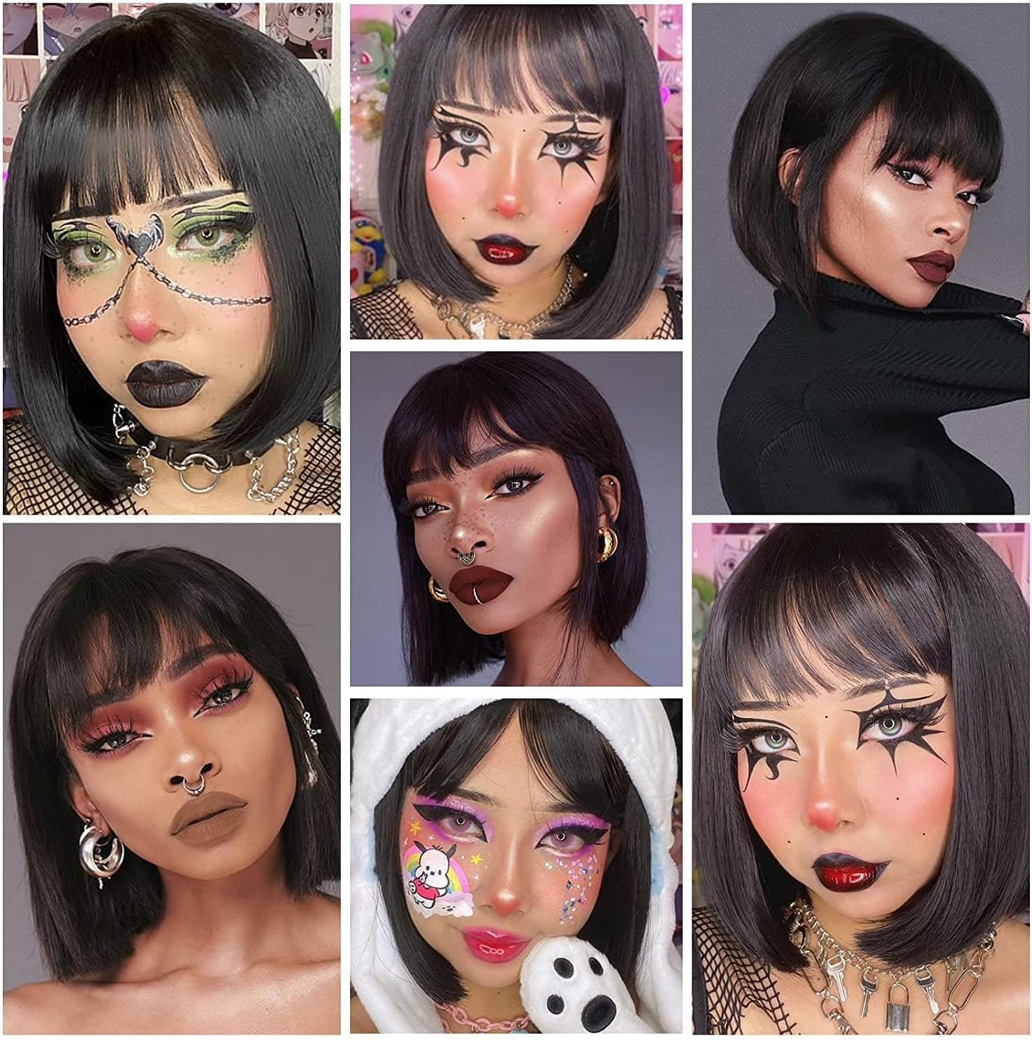 Creamily Black Short Bob Wig,Straight Black Bob Wig with Bangs, 12 Inch Straight Bob Bangs for Women Natural Looking for Party Halloween Costume Cosplay Party Daily Use image number 2