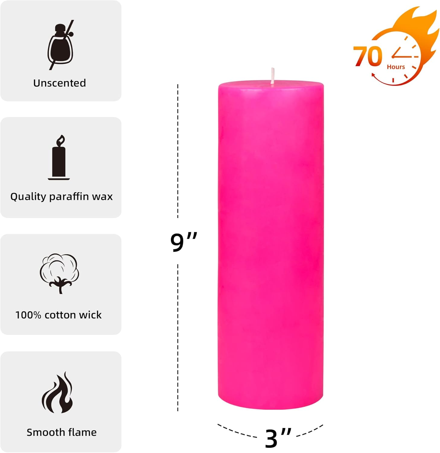 Zest Candle Pillar Candle, 3 by 9-Inch, Hot Pink image number 1