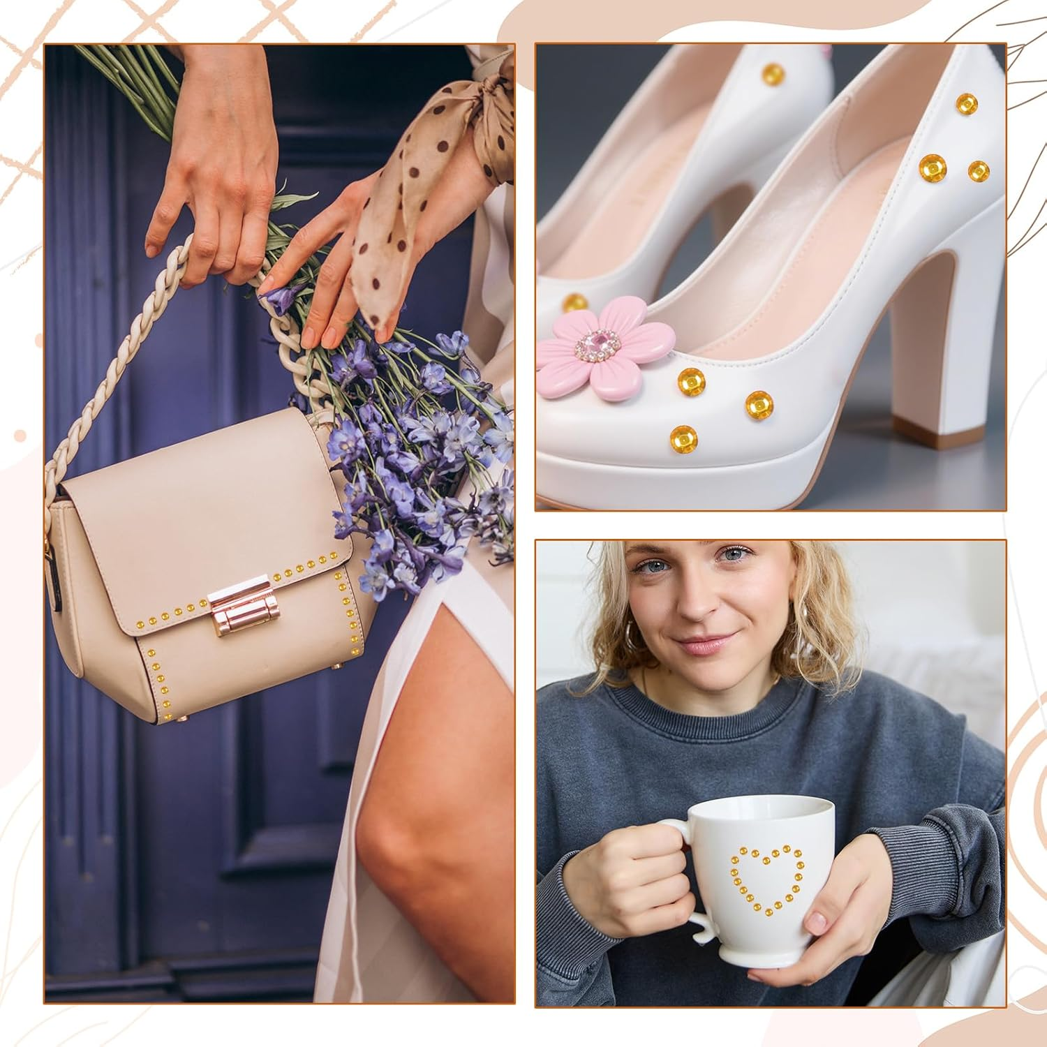 Piriuuo 4 Sheets/1792 Pieces Glitter Stones Self-Adhesive Gemstones Stickers round Acrylic Rhinestones Glitter Stones Face Gemstones for Face, Body, Nails and DIY Crafts, Golden Yellow image number 3