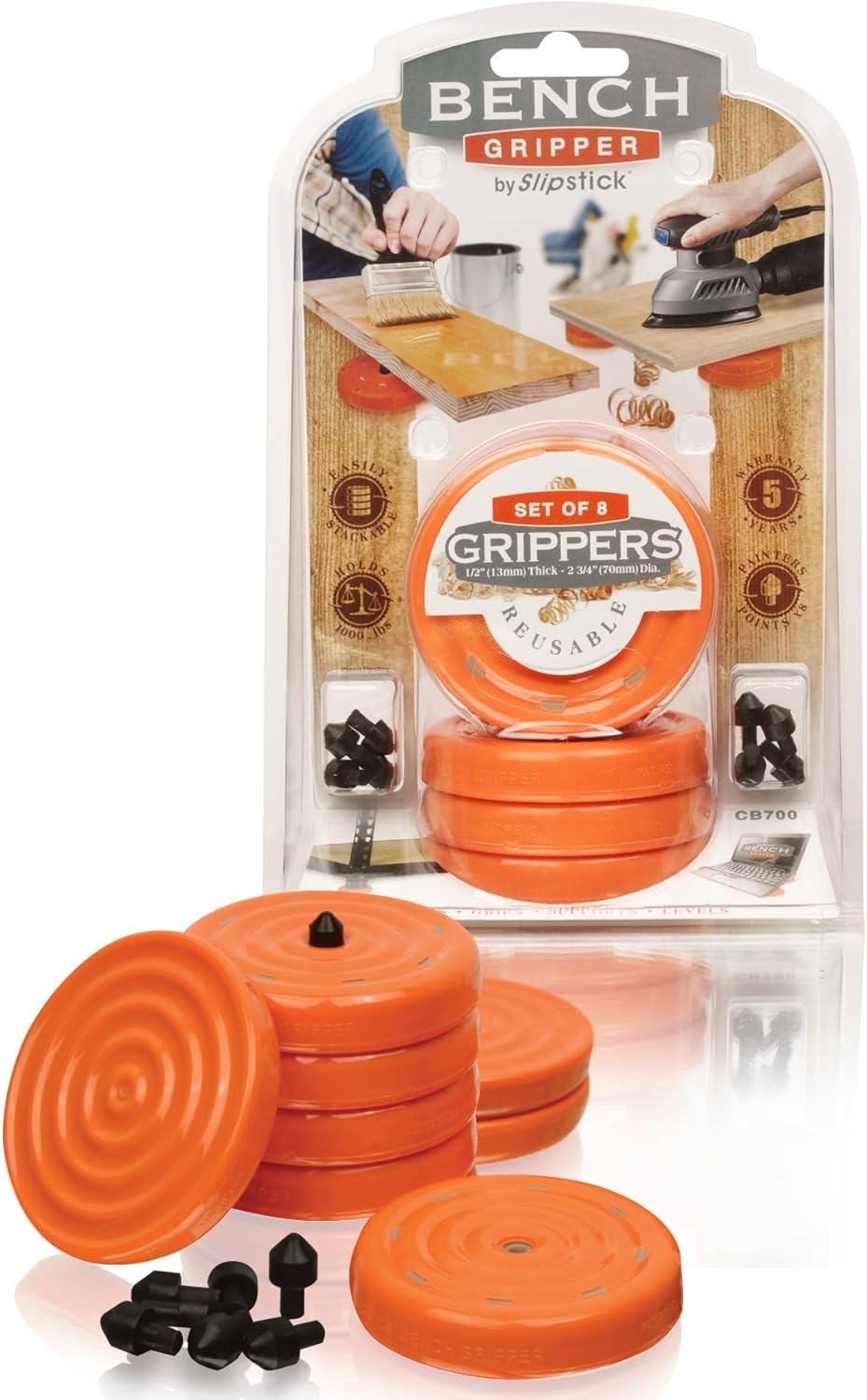 Slipstick CB701 3" Bench Universal Work Grippers, 4 Pack, Orange