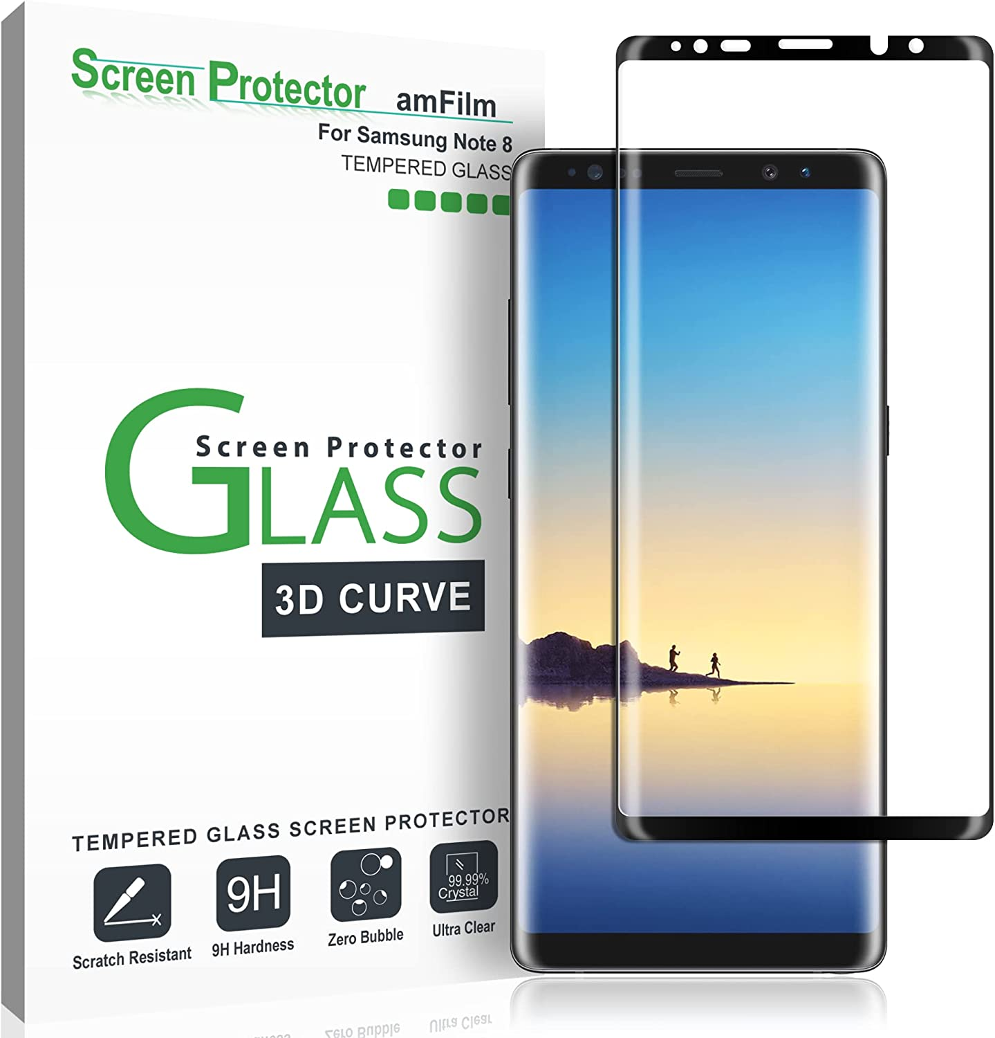 Galaxy Note 8 Screen Protector Glass, Amfilm Full Coverage (3D Curved) Screen Protector with Dot Matrix & Installation Tray for Samsung Galaxy Note 8 (Black) image number 1