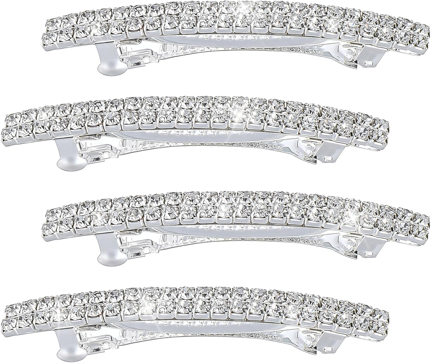 Xinjoduz 4 PCS Small Sparkly Rhinestone Hair Clips, Silver Crystal Ponytail Holder Side Clips Bling Metal Spring Hair Barrettes for Women Girls Bridal Wedding Engagement Prom Valentines image number 2