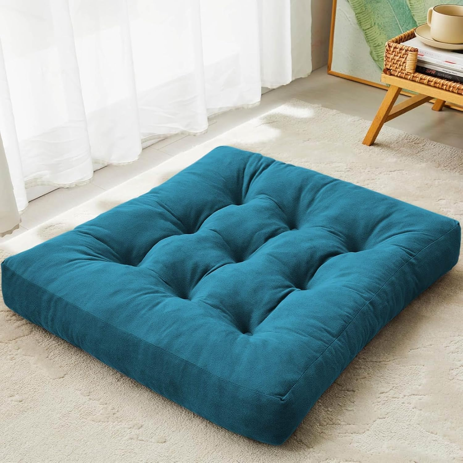 DAWNTREES 2 Pack Floor Cushion,55X55Cm Large Square Floor Pillows Seating for Adults,Tufted Corduroy Floor Cushion for Tatami Living Room