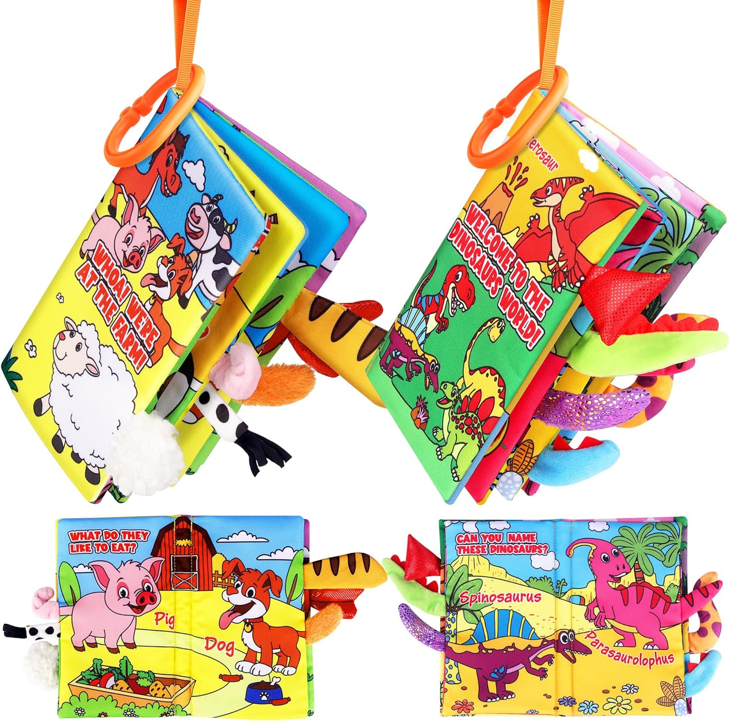 Vanmor Soft Baby Books for 6 Month Old Girls Boys, 2PCS Dinosaurs and Farm Theme Crinkle Cloth Books for Babies 0-6-12-18 Months Tummy Time Toy Infant Car Seat Toys Newborn Christmas image number 6