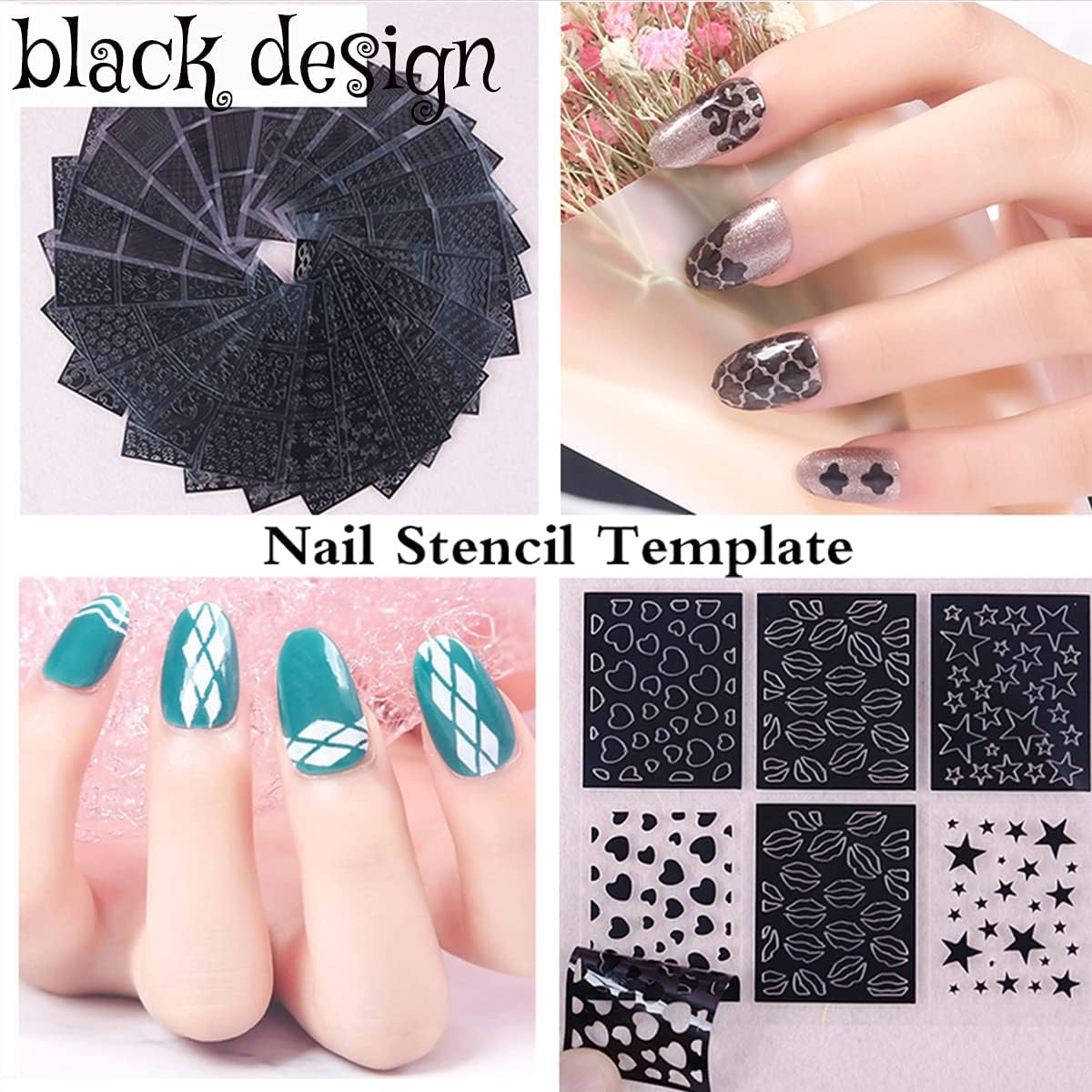 Nail Stencils for Nail Art Reusable,Nail Vinyl Stencils Sticker 144 Pieces 72 Designs,Hollow DIY Manicure Decoration Decals French Tip Nail Guides Supplies（24 Sheets）. image number 6