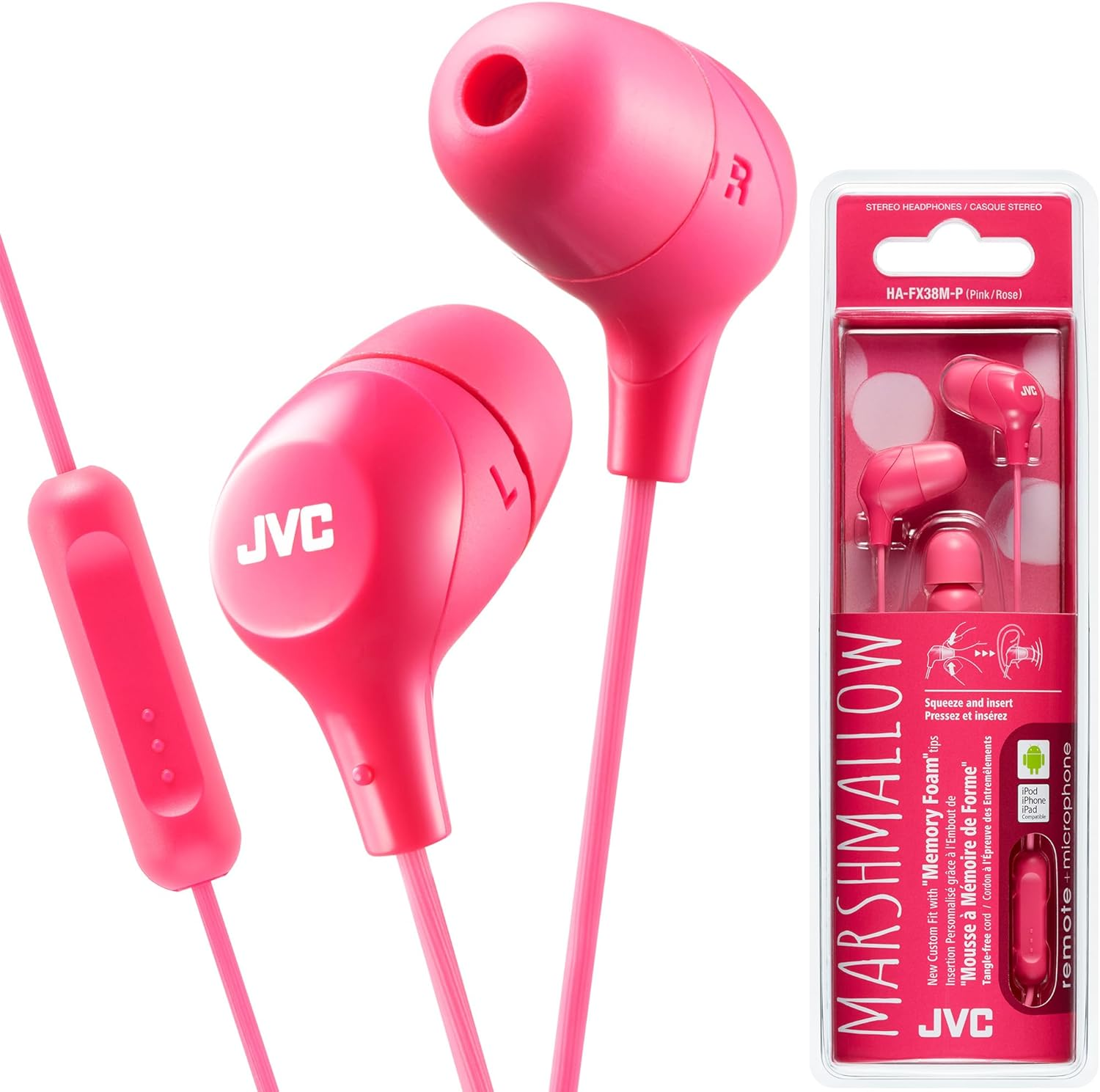 JVC HAFX38MP Marshmallow Earphones with Microphone & In-Line Remote (Pink)