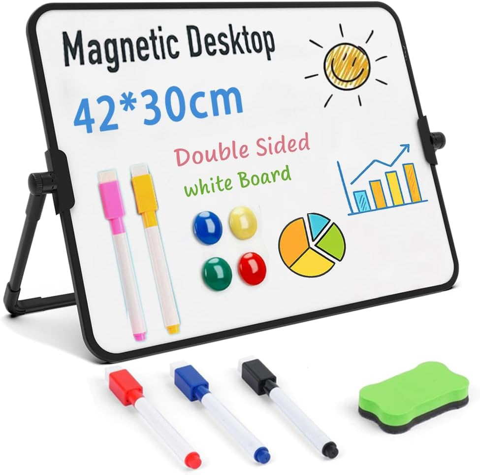 Magnetic Whiteboard Desk Double Sided White Boards with Stand Portable Small White Board Reusable for Office, Classroom,Home School Kids Drawing to Do List (42 * 30Cm) image number 5