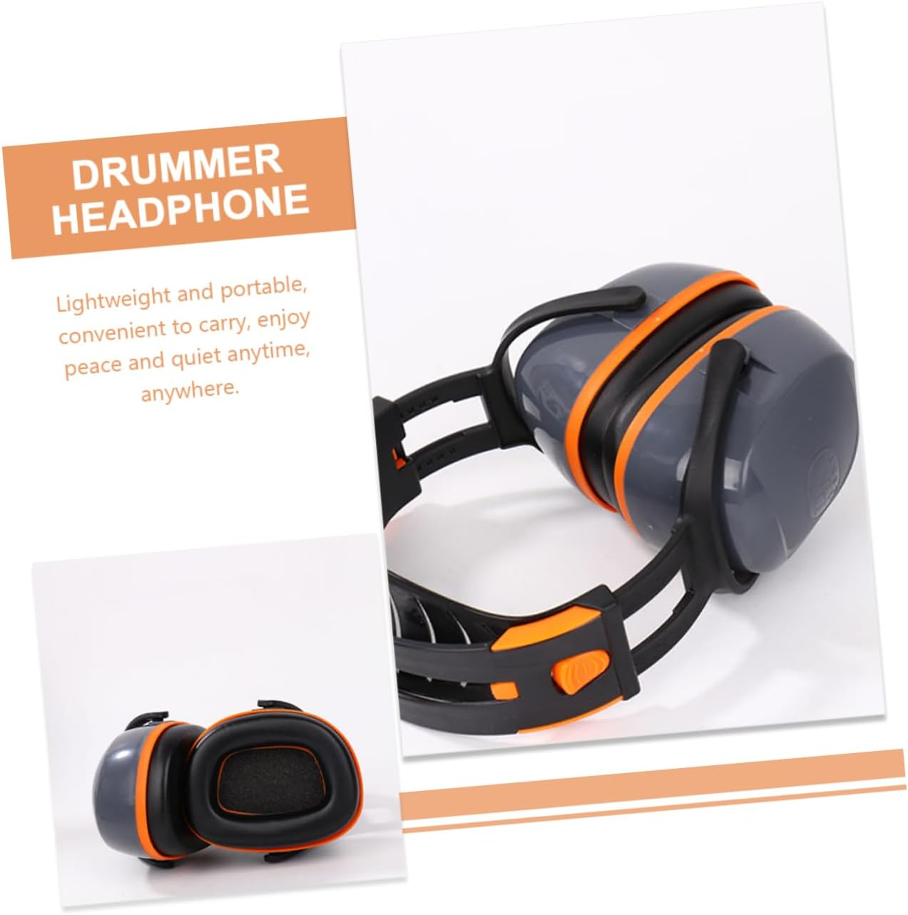 SEWACC Noise Reduction Headset over Ear Earmuffs Noise Cancelling Professional Hearing Protection for Sleep Study Work Comfortable Orange Gray Cushion