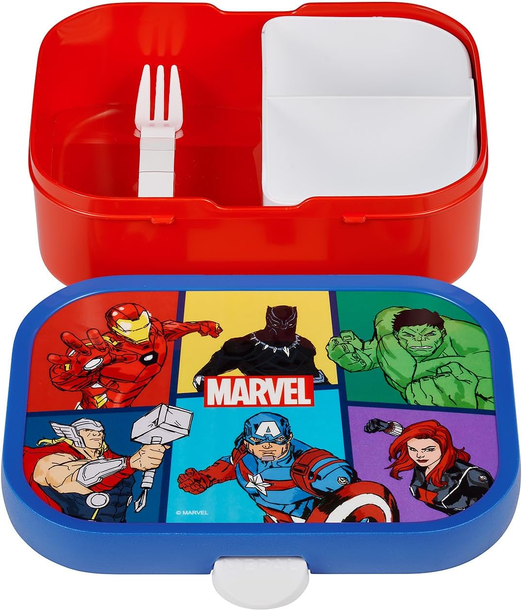 Mepal - Campus Lunch Box - Bento Lunch Box for Children - Lunch Box with Bento Compartment and Fork - Meal Prep Box with Clip Closure - BPA Free & Dishwasher Safe - 750 Ml - Avengers image number 1