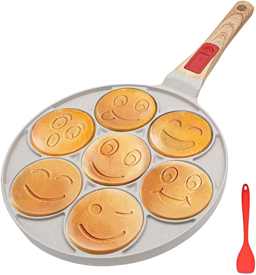 RANX INGST Pancake Pan 7 Holes, Non Stick Mini Crepe Pan with Detachable Handle, Pancake Mold for Kids, Oven Safe, White
